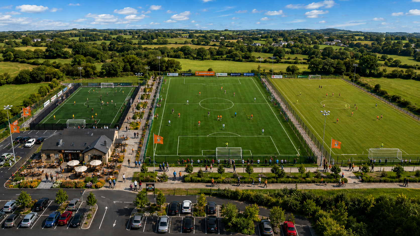 Illustrative aerial vision of the proposed Innishvilla AFC facilities and all-weather pitch development