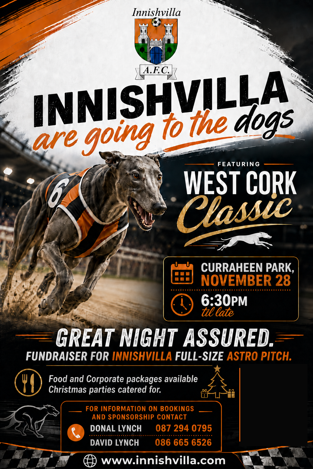 Innishvilla Going to the Dogs fundraiser poster featuring the West Cork Classic