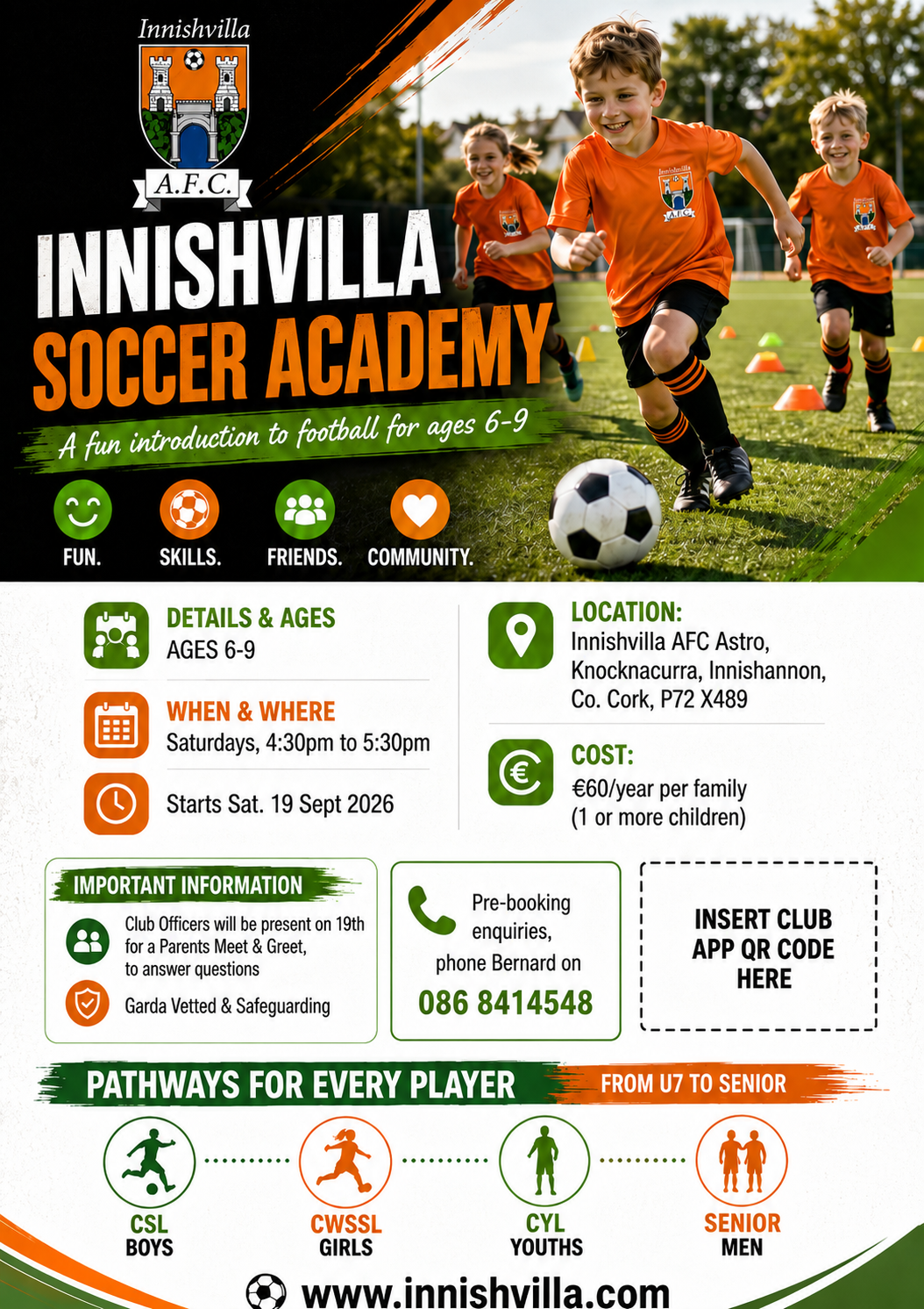 Innishvilla Soccer Academy 2026 information flyer